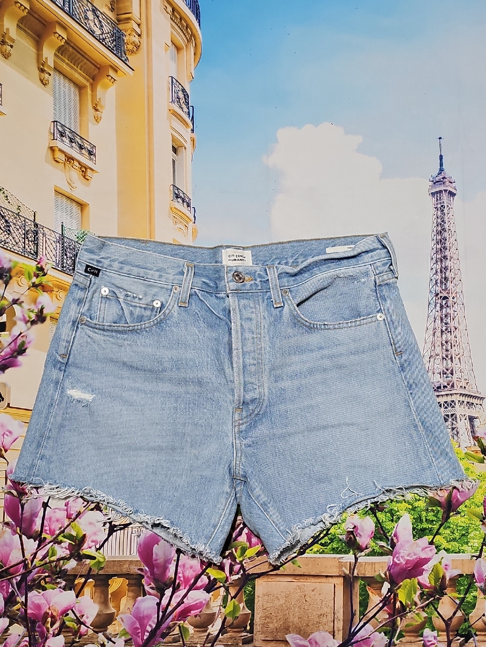 Citizens Of Humanity Light Blue Distressed Denim Cutoff Shorts Size 28 Frieda